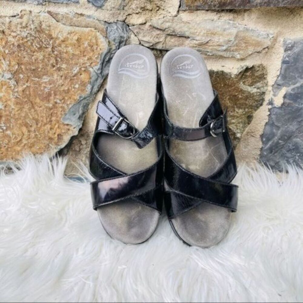 Dansko Black Patent Clogs Comfort Sandals Size 40